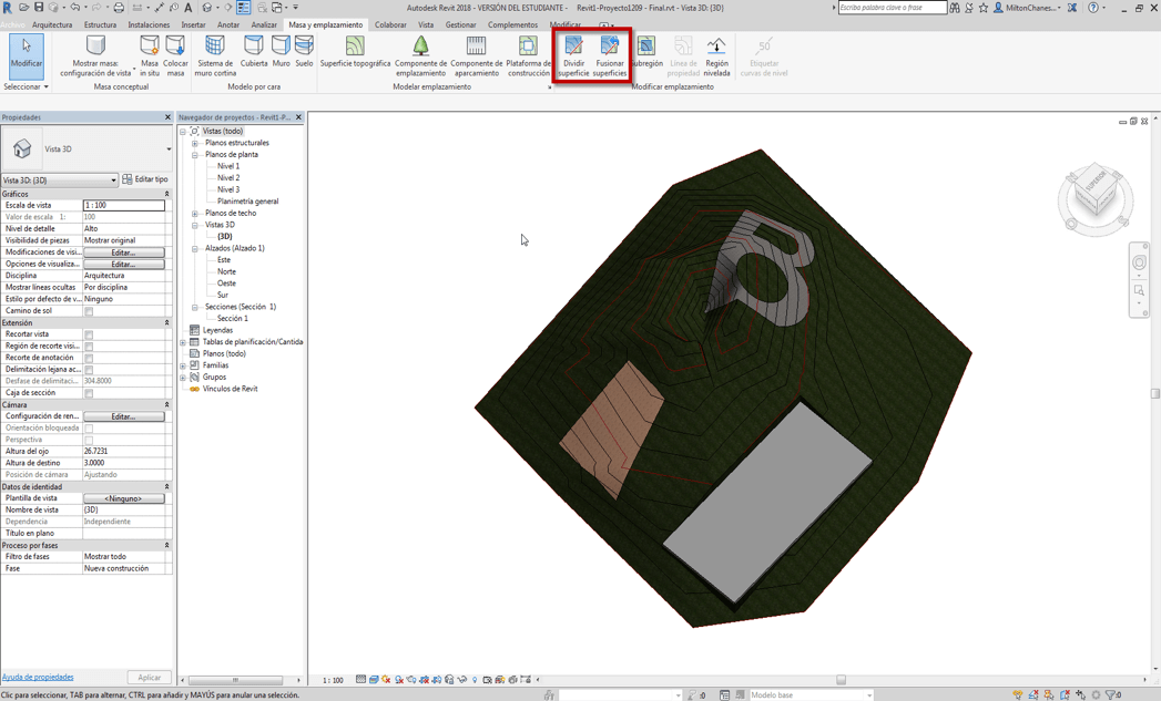 Dividir y Fusionar superficie topográfica de Revit