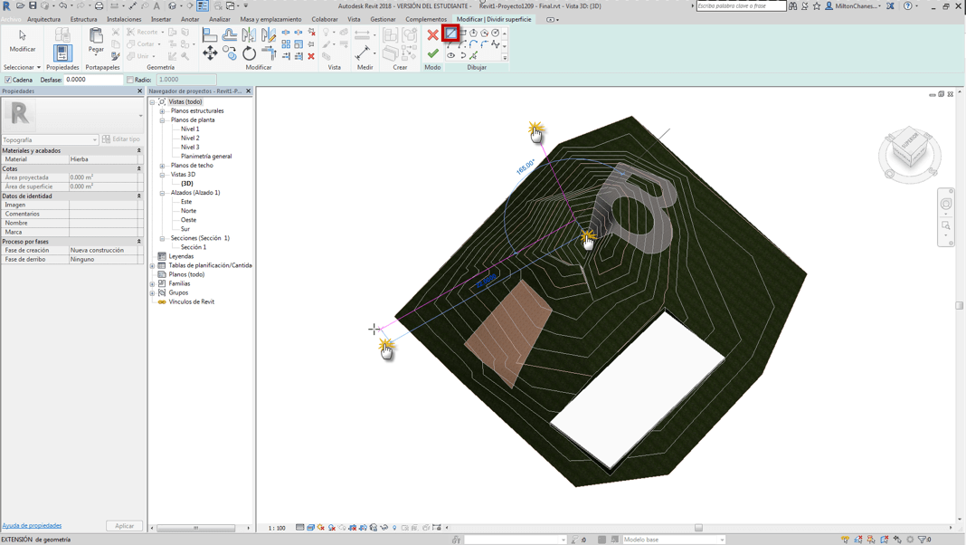 Dividir y Fusionar superficie topográfica de Revit