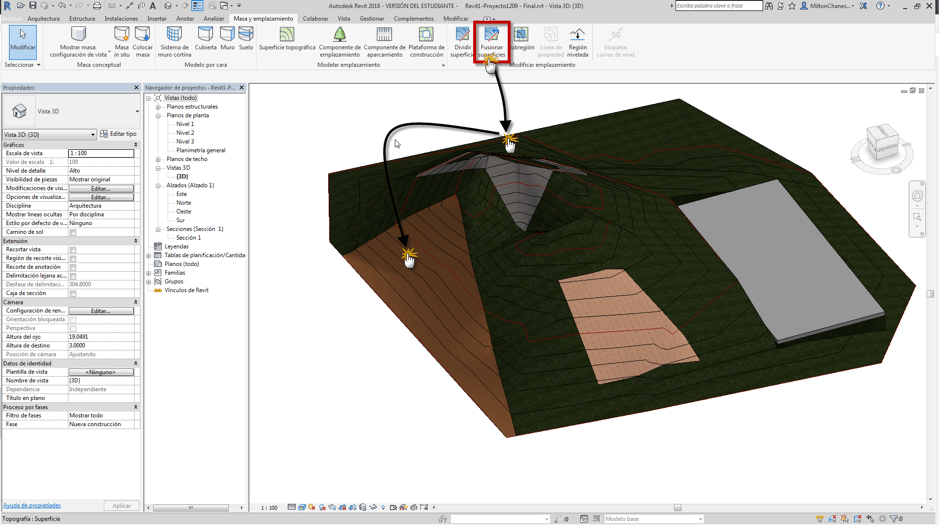 Dividir y Fusionar superficie topográfica de Revit